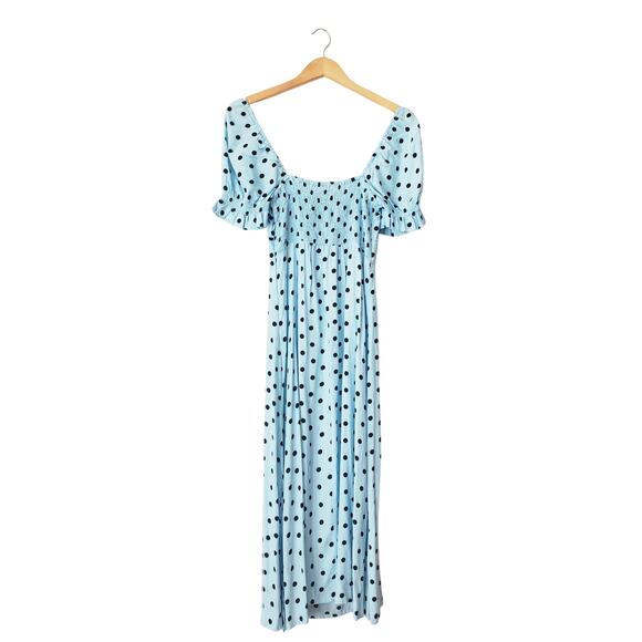 Faithfull The Brand Evelyn Dots Midi Dress Blue Size 6/Medium - Picture 4 of 9